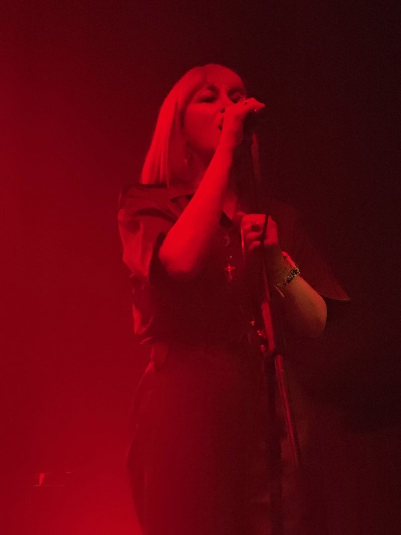 Ladytron under red light.
