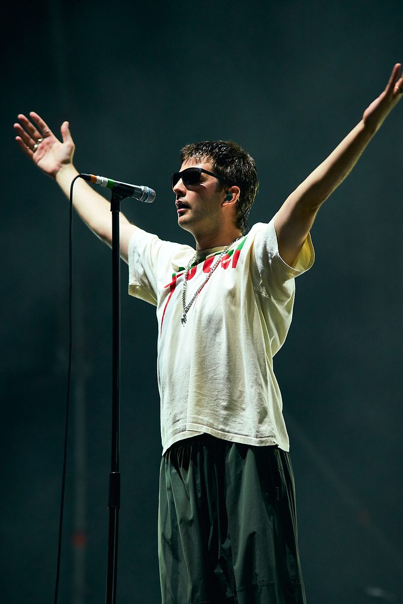 The Fontaines D.C. singer opens his arms at the microphone during the concert in Alicante, Spain.